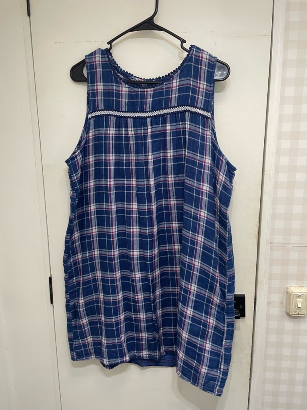 Plaid cotton nightgown lace detail XL granny cottagecore
